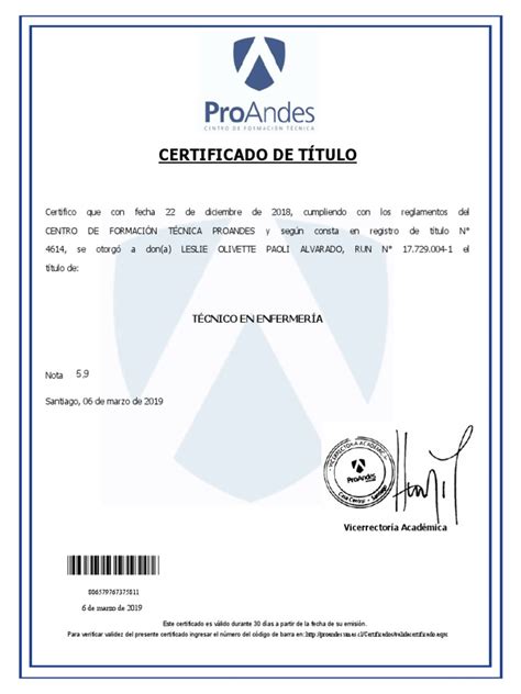 Certificado de título profesional veterinario