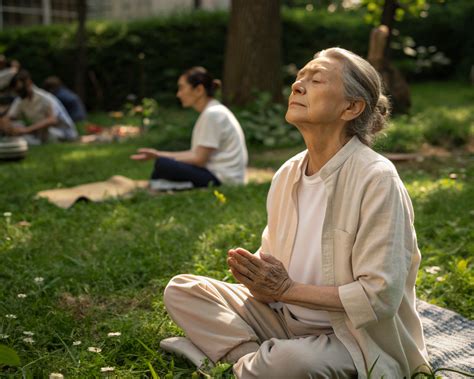 Persona mayor practicando mindfulness en un entorno tranquilo