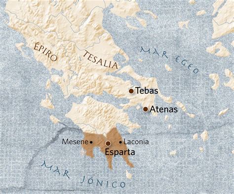 Mapa de la Antigua Grecia destacando la ubicación de Esparta en el Peloponeso