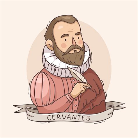 ilustración de Miguel de Cervantes escribiendo