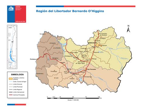 Mapa de la Región del Libertador General Bernardo O'Higgins con énfasis en la comuna de Rengo
