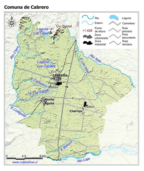 Mapa de la comuna de Cabrero en la región del Biobío