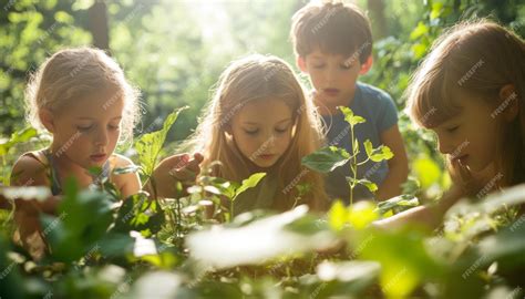 Ilustración de niños aprendiendo en un entorno natural