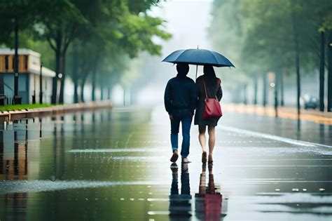 imagen de la pareja caminando bajo la lluvia con compra de helado