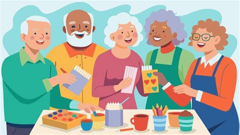 Ilustración de personas mayores participando en actividades comunitarias