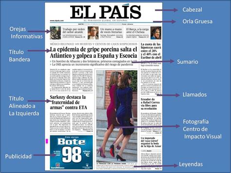 Fotografía de un periódico abierto mostrando una noticia principal