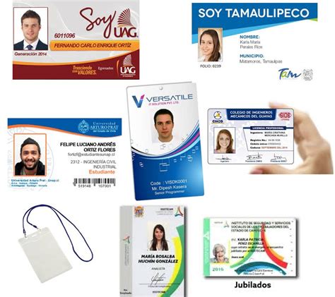 Ilustración de diferentes tipos de credenciales y gafetes con cordones.