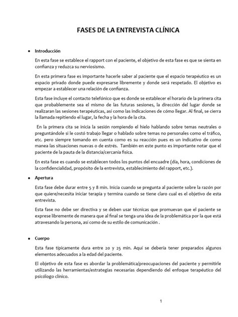Esquema de las fases de una entrevista clínica, mostrando los puntos de interacción entre profesional y paciente