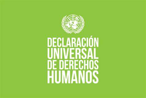 Logotipo de las Naciones Unidas con la Declaración Universal de Derechos Humanos