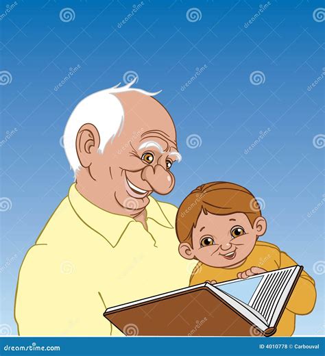 Ilustración de un abuelo contándole una historia a su nieto