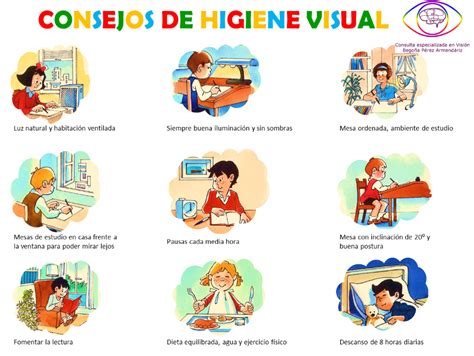 Ilustración: Hábitos saludables para la prevención del ojo rojo (descanso visual, higiene, protección)
