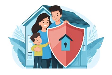 Ilustración de una casa familiar protegida por un escudo