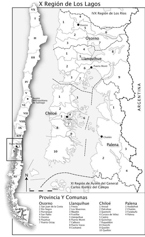 Mapa de la Región de Los Lagos destacando las comunas con oferta de cursos Sence.