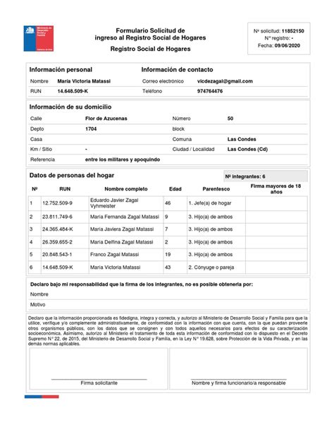 Formulario de Registro Social de Hogares para el módulo de Cuidados