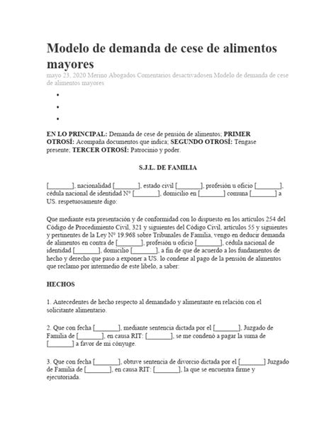 Gráfico de flujo del proceso de cese de pensión alimenticia: mediación, demanda, sentencia