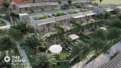 Esquema de una comunidad Senior Cohousing con viviendas privadas y áreas comunes