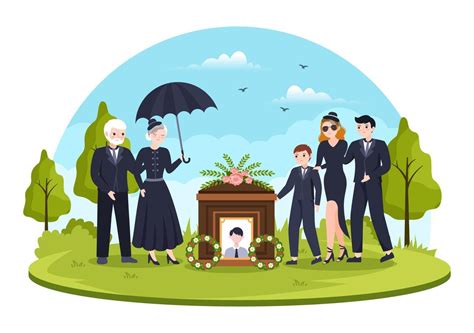 Ilustración de un funeral con elementos sutilmente humorísticos