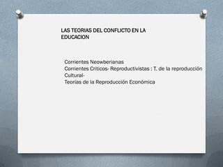 Diagrama de las teorías del conflicto y reproducción en educación