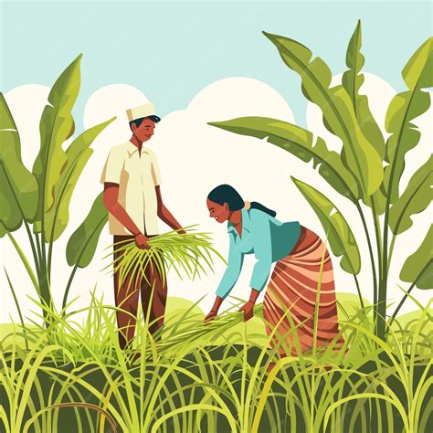 Ilustración de jóvenes trabajando en un campo con apoyo técnico