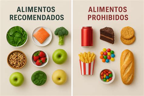 Esquema visual de alimentos recomendados y prohibidos para el colon irritable, posiblemente con categorías de FODMAPs.