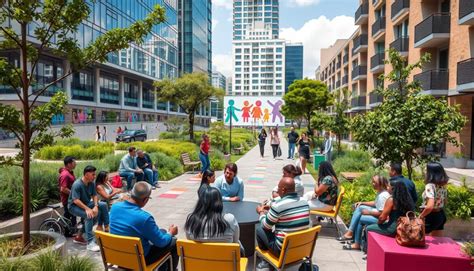 Esquema de planificación urbana inclusiva que muestra cómo las mejoras para grupos vulnerables benefician a toda la comunidad