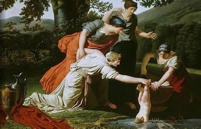 Pintura de Tetis sumergiendo a Aquiles en el río Estigia