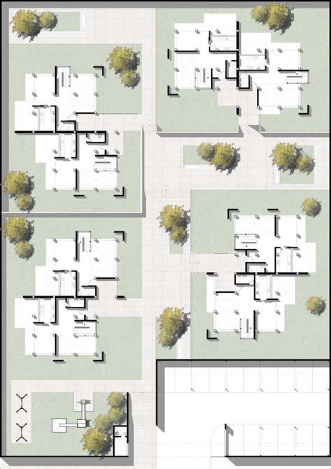 Planos o representación de un conjunto habitacional adaptado para adultos mayores