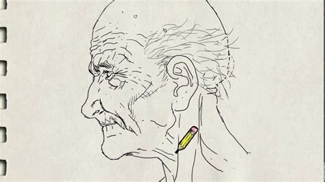 Foto o dibujo detallado del rostro de un anciano, mostrando texturas y arrugas
