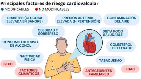 Infografía que resume los principales factores de riesgo modificables para enfermedades cardiovasculares.
