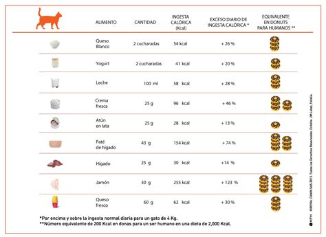 Tabla nutricional de alimentos para gatos