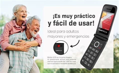 Tabla comparativa de características de celulares para adultos mayores (texto grande, botón SOS, base de carga)