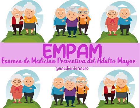 Infografía detallando los 8 aspectos evaluados en el Examen Médico Preventivo del Adulto Mayor (EMPAM)