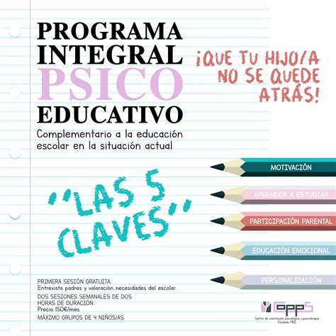 Infografía que muestra la estructura semanal del programa psicoeducativo, con los temas clave abordados en cada sesión.
