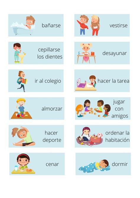 Ejemplos de pictogramas para actividades diarias o expresiones emocionales