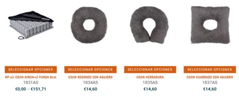 Foto de diferentes tipos de cojines antiescaras (espuma, aire, gel)