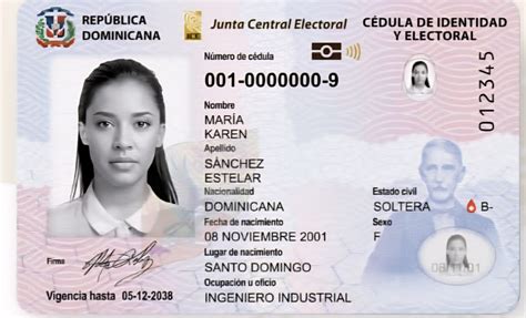 Foto del reverso de una cédula de identidad genérica con datos visibles