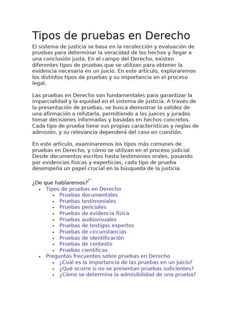 Esquema de los tipos de prueba en un proceso judicial de invalidez