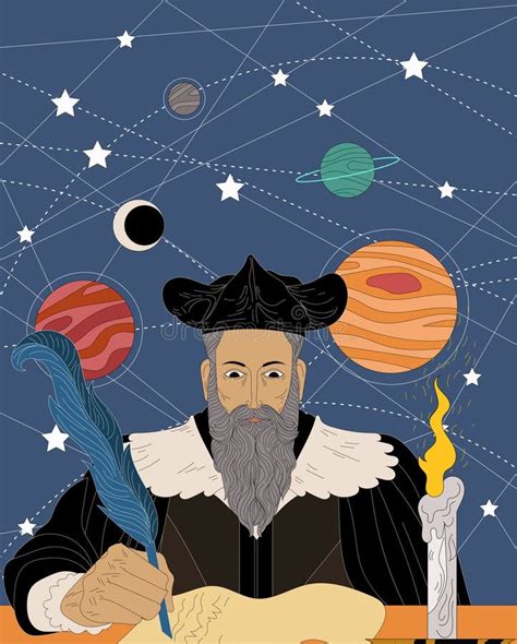 Ilustración antigua de Nostradamus consultando sus profecías