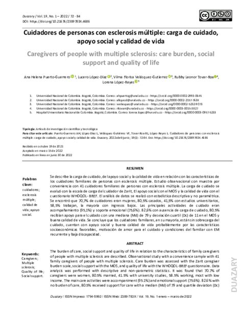 Esquema sobre la carga y el apoyo social en cuidadores