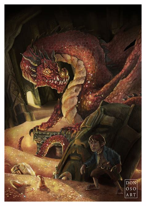 Ilustración del dragón Smaug en su tesoro