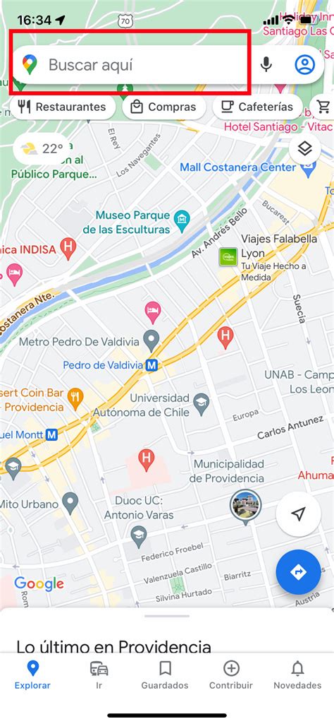 Mapa de Google Maps con la ubicación de Parque Nereo, destacando el camino desde Concepción y el punto de referencia 