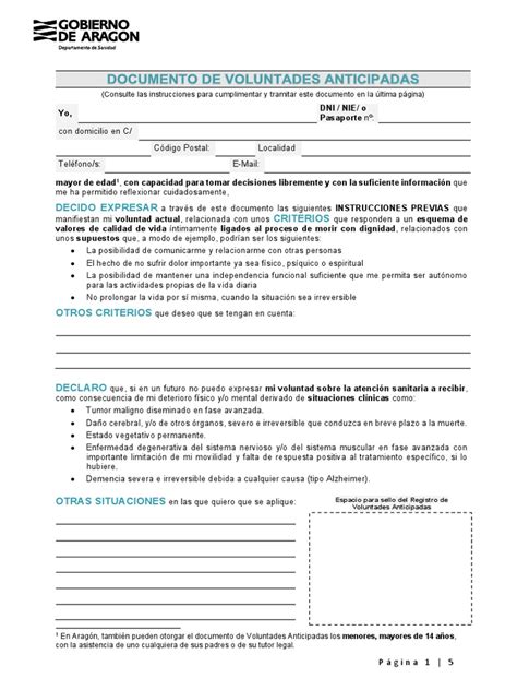 Fotografía de un formulario de voluntades anticipadas o documento de ONR.